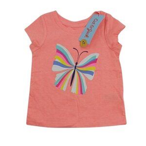 Cat & Jack T Shirt Baby Girl Size 12 Months Coral Butterfly Short Sleeve Tee